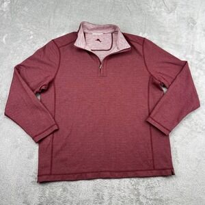 Tommy Bahama Sweater Men's Large Relaxed Pullover Red Quarter‎ Zip Cotton Blend